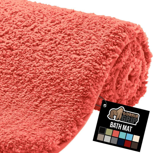 GORILLA GRIP Bathroom Rugs, Ultra Soft Absorbent Mat, Thick Plush Bath Rug, Machine Washable, Microfiber Quick Dry, Mats for Shower, Bathtub and Floor, Home Decor Accessories, 24x17, Coral
