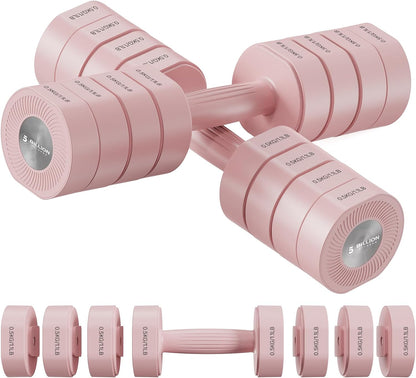 Dumbbell Set of 2, Adjustable Weight, Anti-slip Handle, Macaron Colors, Each 2.2/4.4/6.6/8.8 lbs, 4 in 1 Hand Weights for Women at Home, Blue