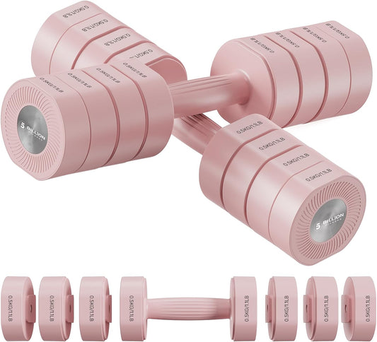 Dumbbell Set of 2, Adjustable Weight, Anti-slip Handle, Macaron Colors, Each 2.2/4.4/6.6/8.8 lbs, 4 in 1 Hand Weights for Women at Home, Blue