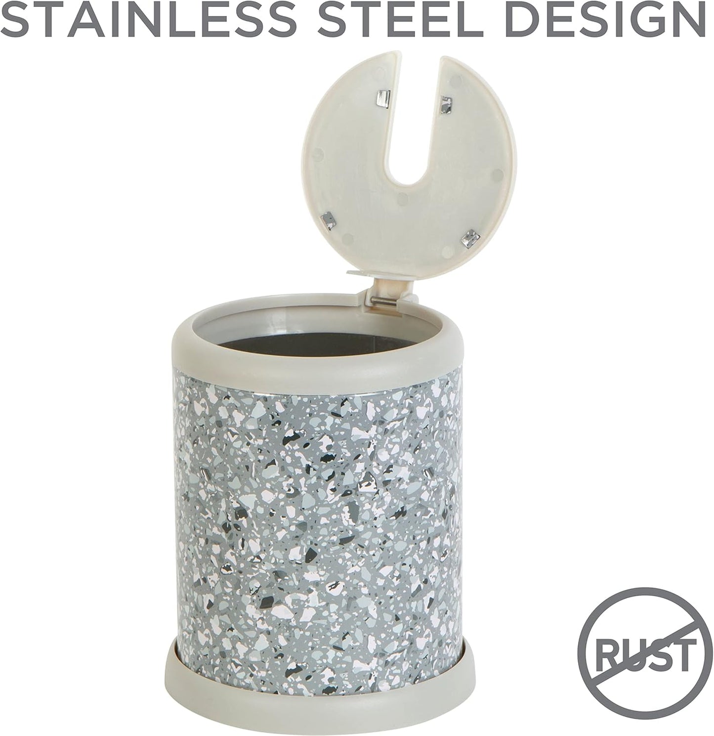 Bath Bliss Toilet Brush and Holder | Self Closing Lid | 360 Degree Brush Head | Bathroom Cleaning | Compact Size | Storage and Organization | Terrazzo grey with pink speckles