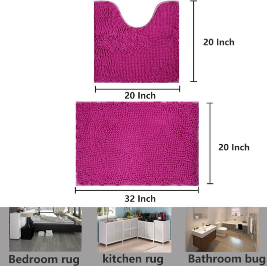 Valentine's Day Bathroom Mat Bathroom Rugs Chenille, Extra Thick and Absorbent, Non-Slip, Machine Washable, Dry Quckily, Soft Cozy Plush, Used Under Shower Bathtub and Sink, Hot Pink