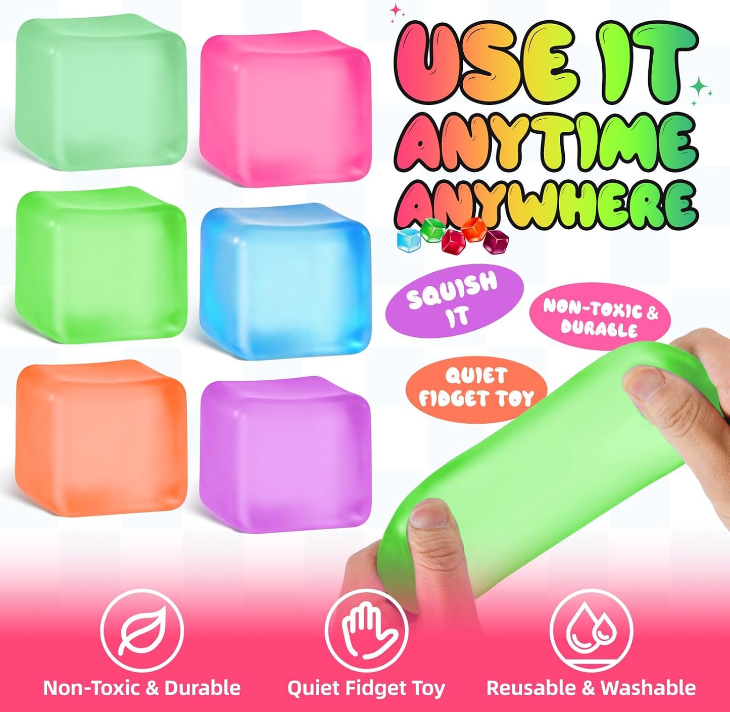 Stress Cube Squishy Fidget Toys, Slow Rising Ice Cube Sensory Stress Balls for Kids Adults Anxiety Relief Squeeze Toy for Classroom Prizes Party Favors (Pink)