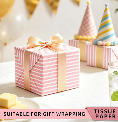 MUNILAIL 100 Sheets Light Pink Striped Tissue Paper 14 x 20 Inches Pink and White Tissue Paper Striped Gift Wrapping Paper for Birthday Wedding Baby Shower Gift Packing DIY Crafts