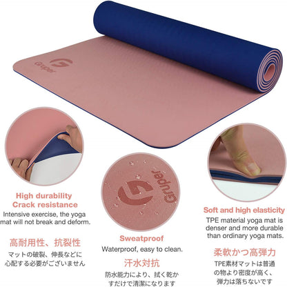 Gruper Yoga Mat Non Slip, Eco Friendly Fitness Exercise Mat with Carrying Strap,Pro Yoga Mats for Women,Workout Mats for Home, Pilates and Floor Exercises