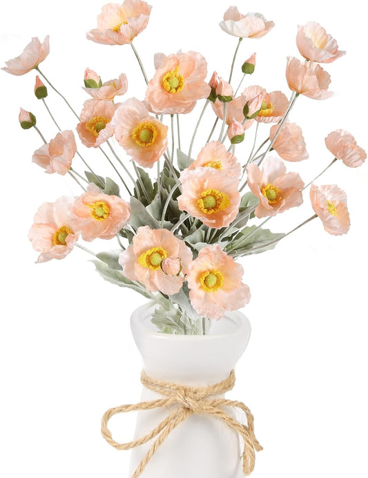 Artificial Poppy Flowers 8pcs Coral Pink Poppies Flowers Artificial Realistic Faux Flowers for Vase for Home Tables Decor Wedding Party Baby Shower Centerpieces Decor (Coral Pink)
