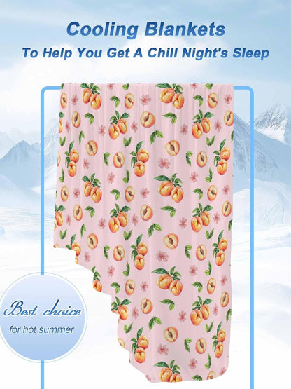 Cooling Blankets for Hot Sleepers Summer Peaches on Pink Background Lightweight Summer Throw, Watercolor Flower Soft Blanket with Cold Effect for Couch Sofa Bed Office,30x40in