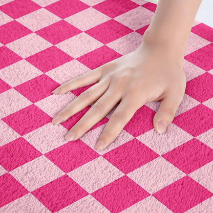 Feelyou Pink Beige Plaid Bathroom Rugs Microfiber 20"x32" Geometric Grid Bath Mats Non-Slip Checkered Bathroom Accessories Floor Doormats Soft Door Mat