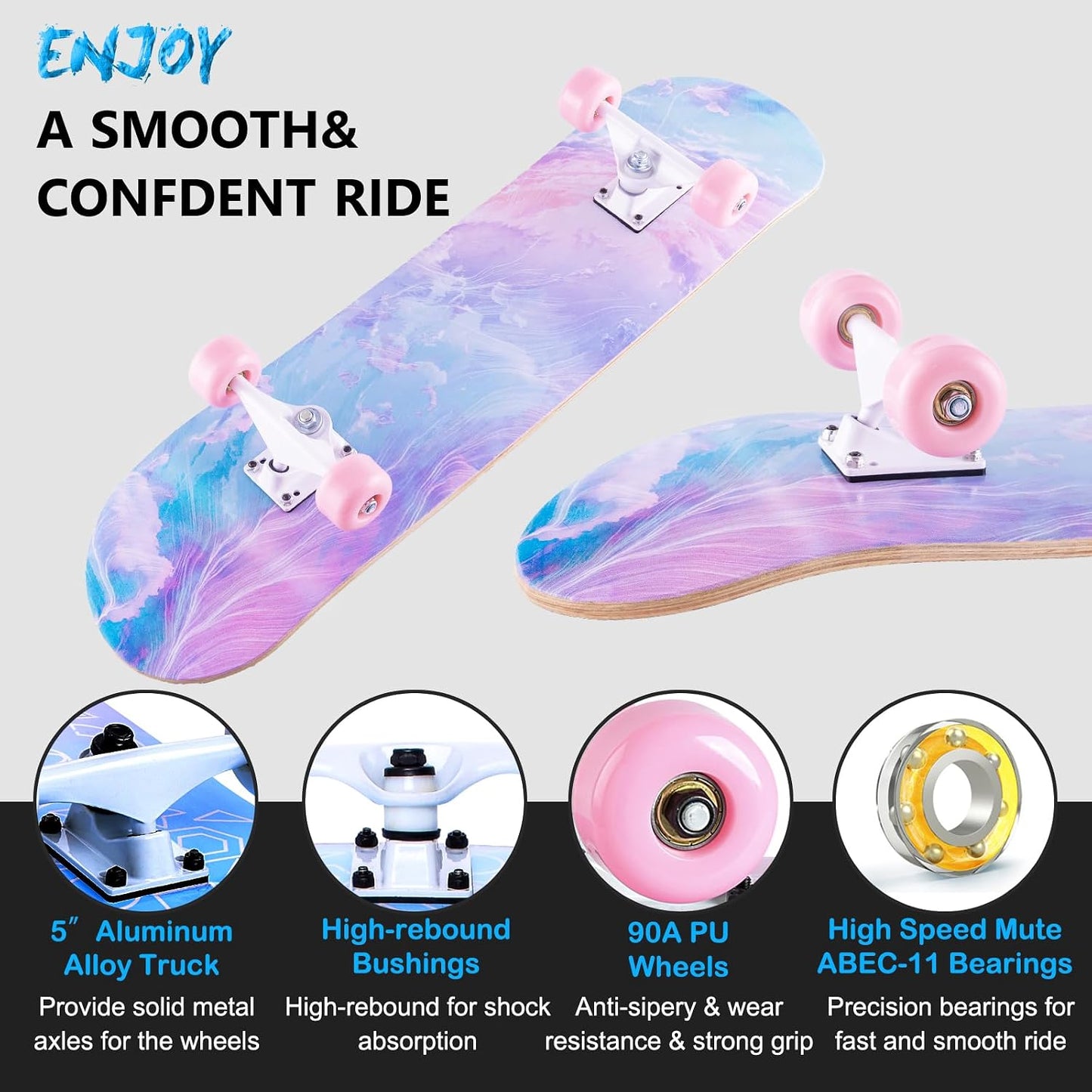 Skateboard,31 x 8 inch Complete Skateboards for Beginners,8 Layer Maple Concave Cruiser Trick Skate Board for Kids,Teens,Adults