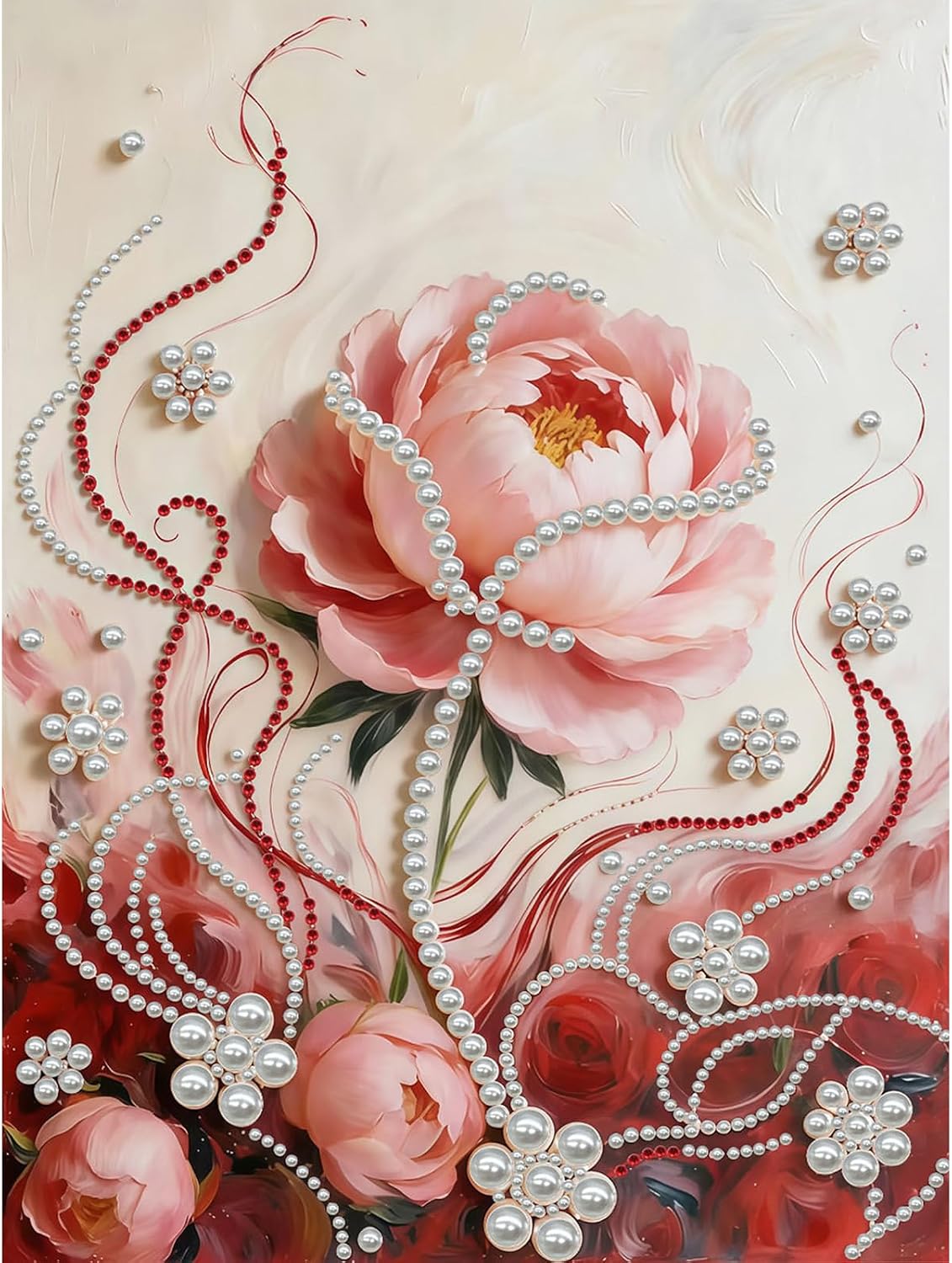 DIY Diamond Pearl Painting Kit for Adults, Beginner Friendly Craft Kits with Frame 30x40cm,Home Decor Housewarming Gift, Diamond Dots Beads Canvas Art for Wall Decor(Pink Rose)