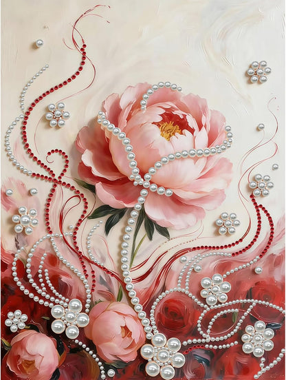 DIY Diamond Pearl Painting Kit for Adults, Beginner Friendly Craft Kits with Frame 30x40cm,Home Decor Housewarming Gift, Diamond Dots Beads Canvas Art for Wall Decor(Pink Rose)