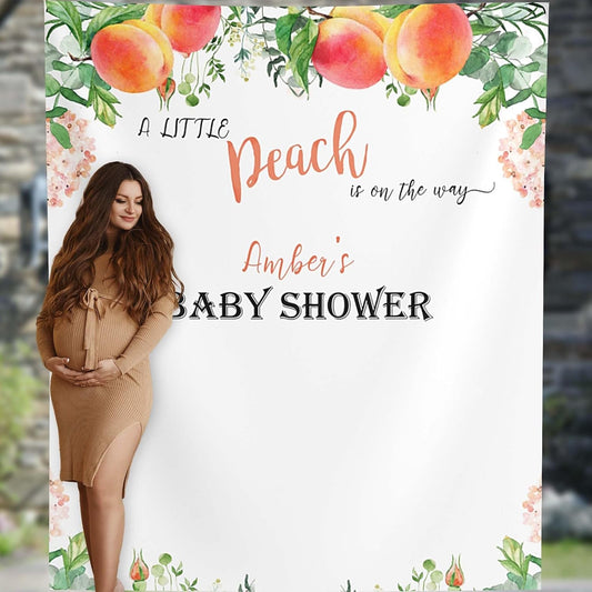 A Little Peach is on The Way Baby Shower Tapestry, Peach Themed Baby Shower Backdrop, Custom Girl Babys Shower Banner, Rustic Fruit Shower Decor, Watercolor Babys Shower Sign (129)