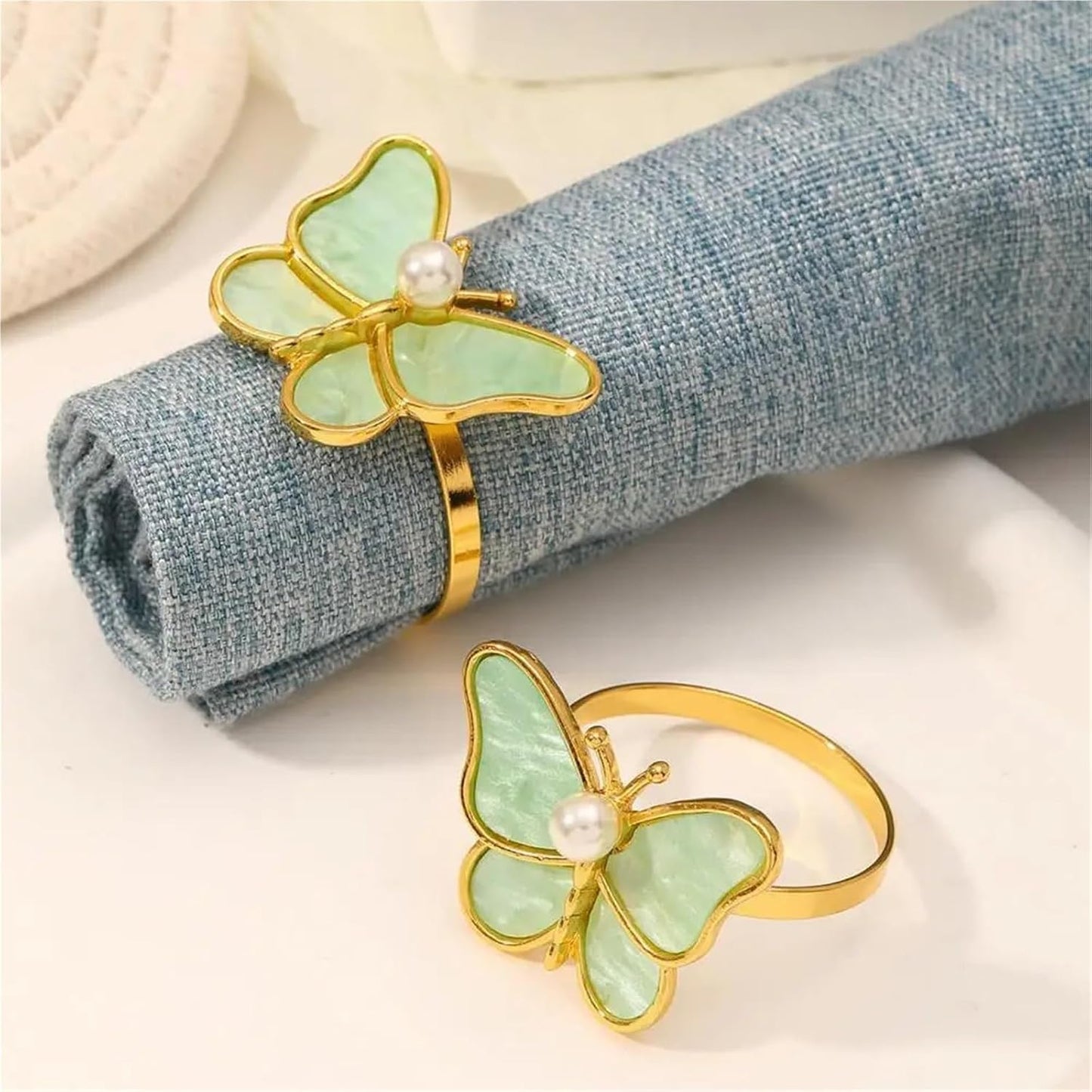 Napkin Rings Napkin Ring Faux Pearl Design Napkin Holder Alloy Butterfly-Shaped Napkin Buckle Table Decor Home Supplies(Pink)