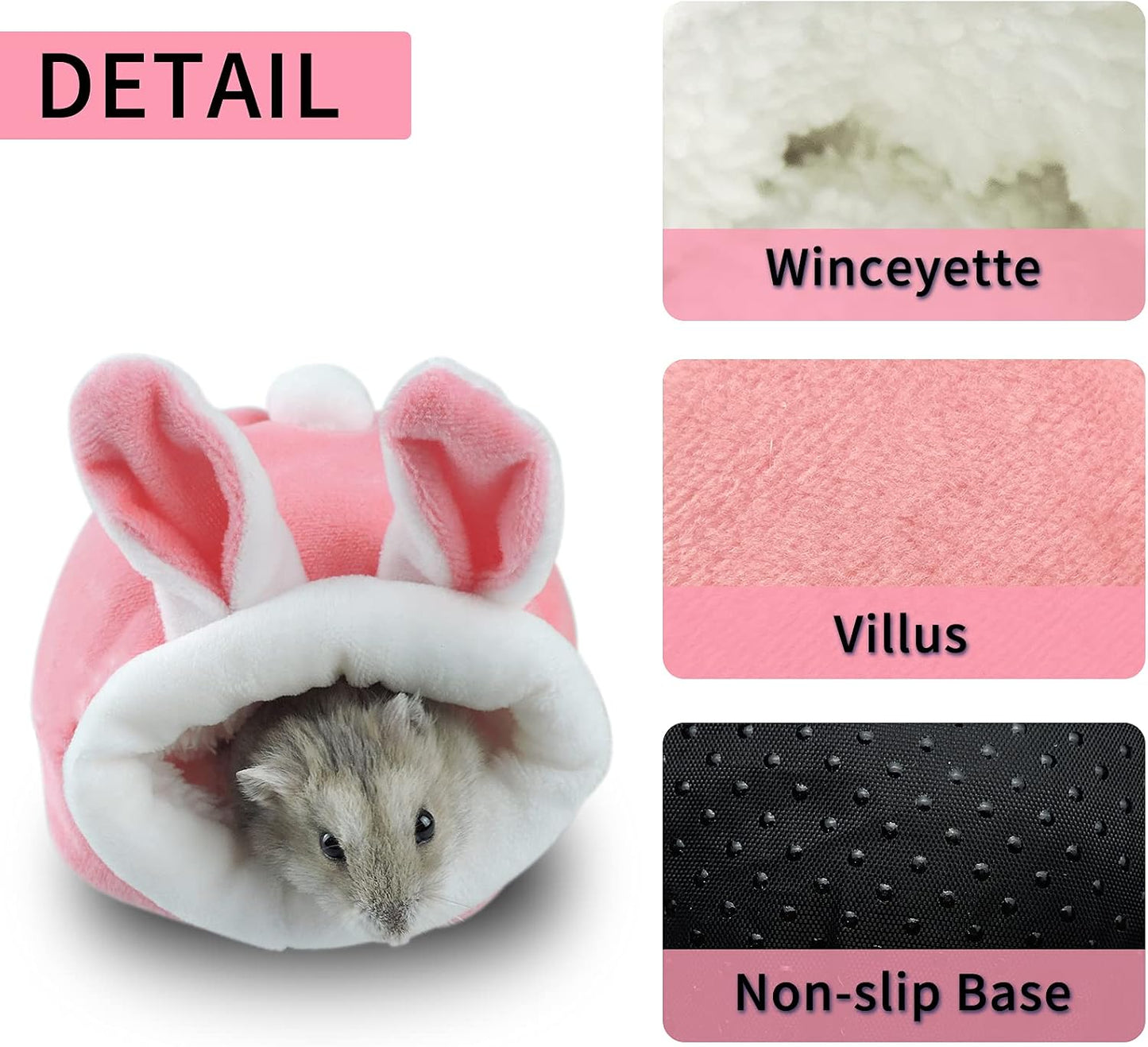 WishLotus Hamster Bed, Mini Soft and Warm Hamster House Cute Non-Slip Hamster Sleeping nest Small Animals Bedding House for Dwarf Hamsters, Mini Hedgehogs and Small Pets (Pink)