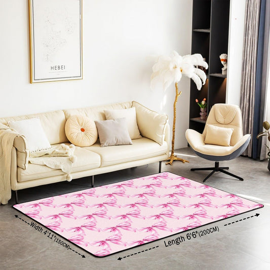 jejeloiu Peach Pink Bows Living Room Rugs Area Rug 5x7 Kids Coquette Bows Accent Rug for Boys Teens Watercolor Bow Indoor Floor Mat Non-Slip Bowknot Decorative Rug