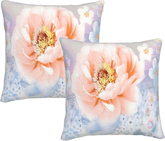 Decorative Velvet Throw Pillow Covers Set of 2, 18x18 Watercolor Pink Flower Soft Pillow Case Cozy Square Cushion Covers, Christmas Home Decor Pillowcase for Sofa Couch Living Room Bed