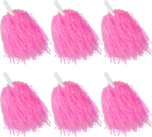 6 Pcs Cheerleading Pom Poms - School Spirit Shakers Metallic Foil Cheering Pompoms Cheer Pom with Baton Handle Plastic Squad for Adults Team Spirit Sports Party Cheering