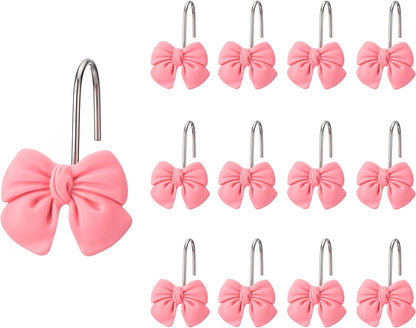 SUQ I OME 12PCS Decorative Shower Curtain Hooks, Bow Knot Resin Curtain Hooks Shower Rings for Bathroom