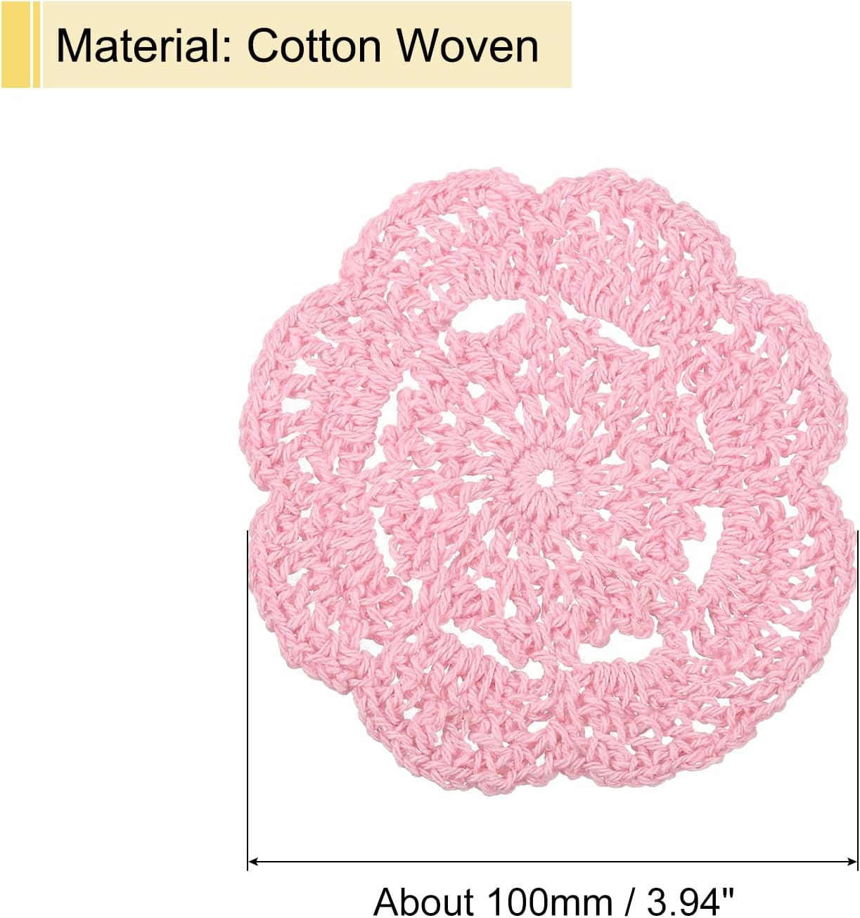 uxcell Crochet Doilies, 4Pcs 4" - Cotton Woven Fabric Coasters, Lace Round Handmade Coasters with Floral Pattern for Wedding Party Decoration (Pink)