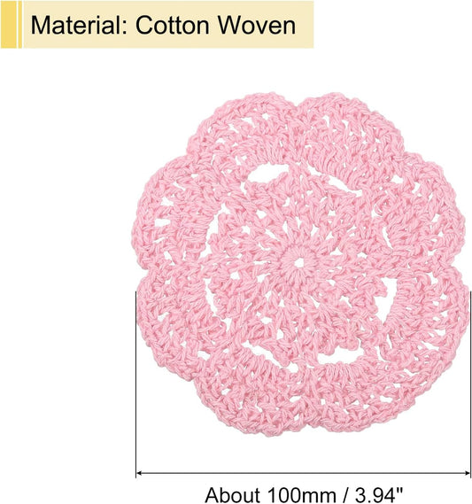 uxcell Crochet Doilies, 4Pcs 4" - Cotton Woven Fabric Coasters, Lace Round Handmade Coasters with Floral Pattern for Wedding Party Decoration (Pink)