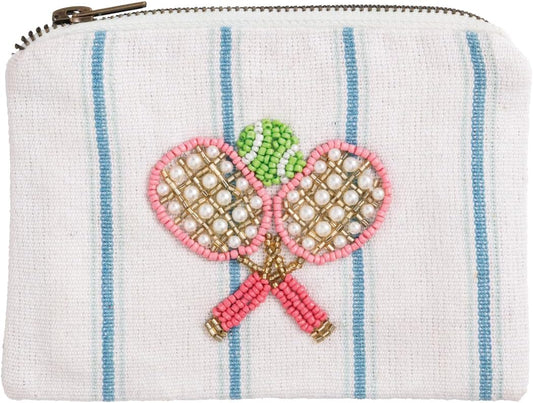 Mud Pie Pink Racquets Tennis Beaded Pouch