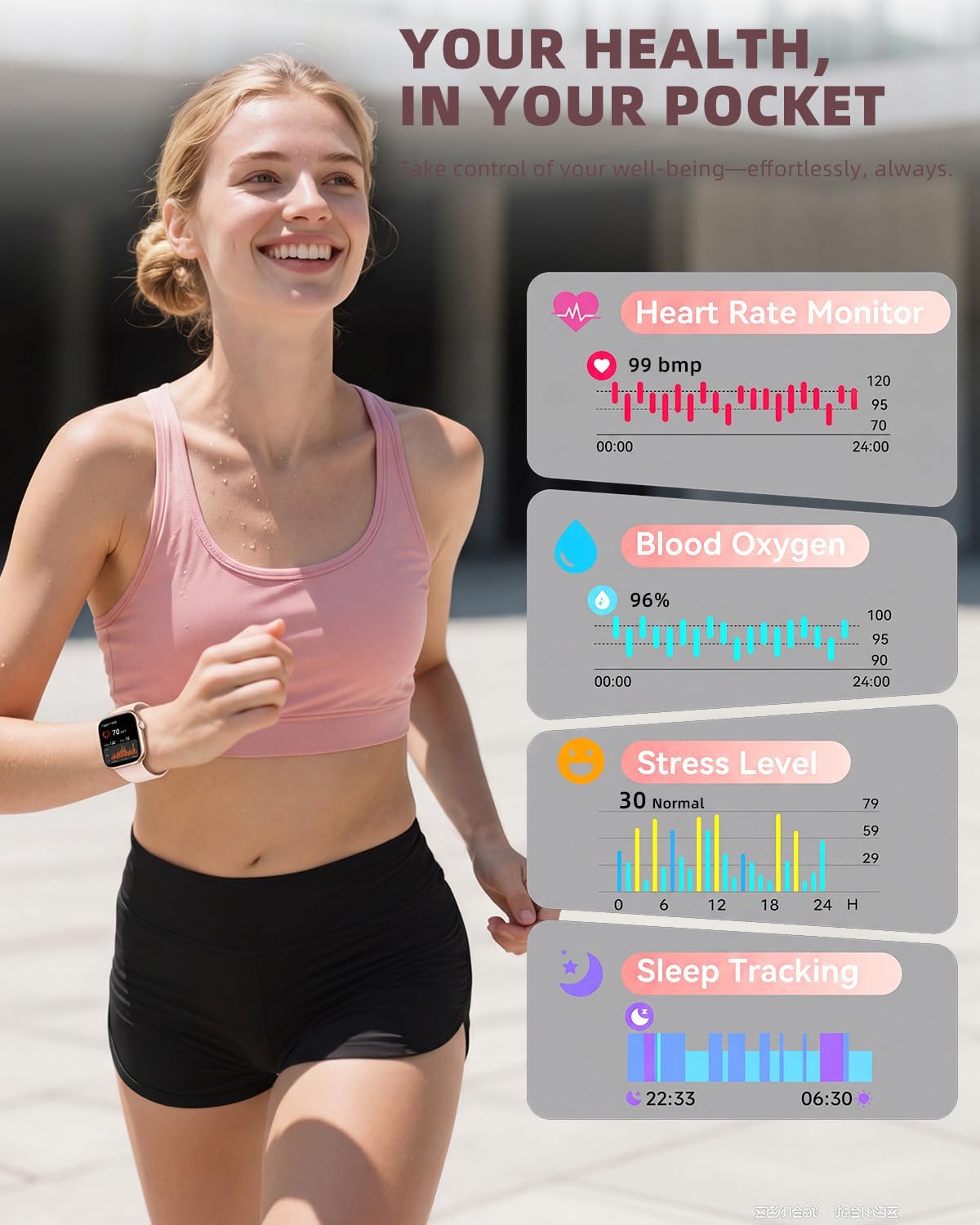 Smart Watch for Women Men, Fitness and Sleep Trackers with 1.83" HD Touchscreen, Bluetooth Calling Smartwatch for Android/iOS, IP67 Waterproof Multi-Sport Modes Pedometer, Rose Pink