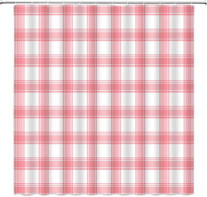 Pink Plaid Shower Curtain Checkered Geometric Buffalo Check Rustic Farmhouse Fabric Bathroom Decor(72''Wx72''L)
