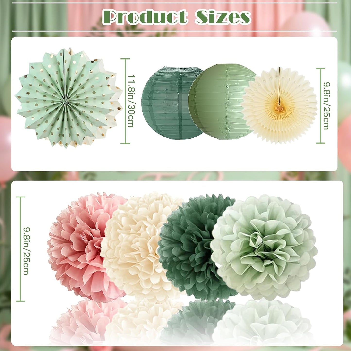 Bridal Shower Decorations, Dusty Pink and Sage Green Bridal Shower Decorations, Boho Bride to Be Wedding Shower Decoration, Bachelorette Party Decoration with paper pompoms, Fans, Tissue Garland