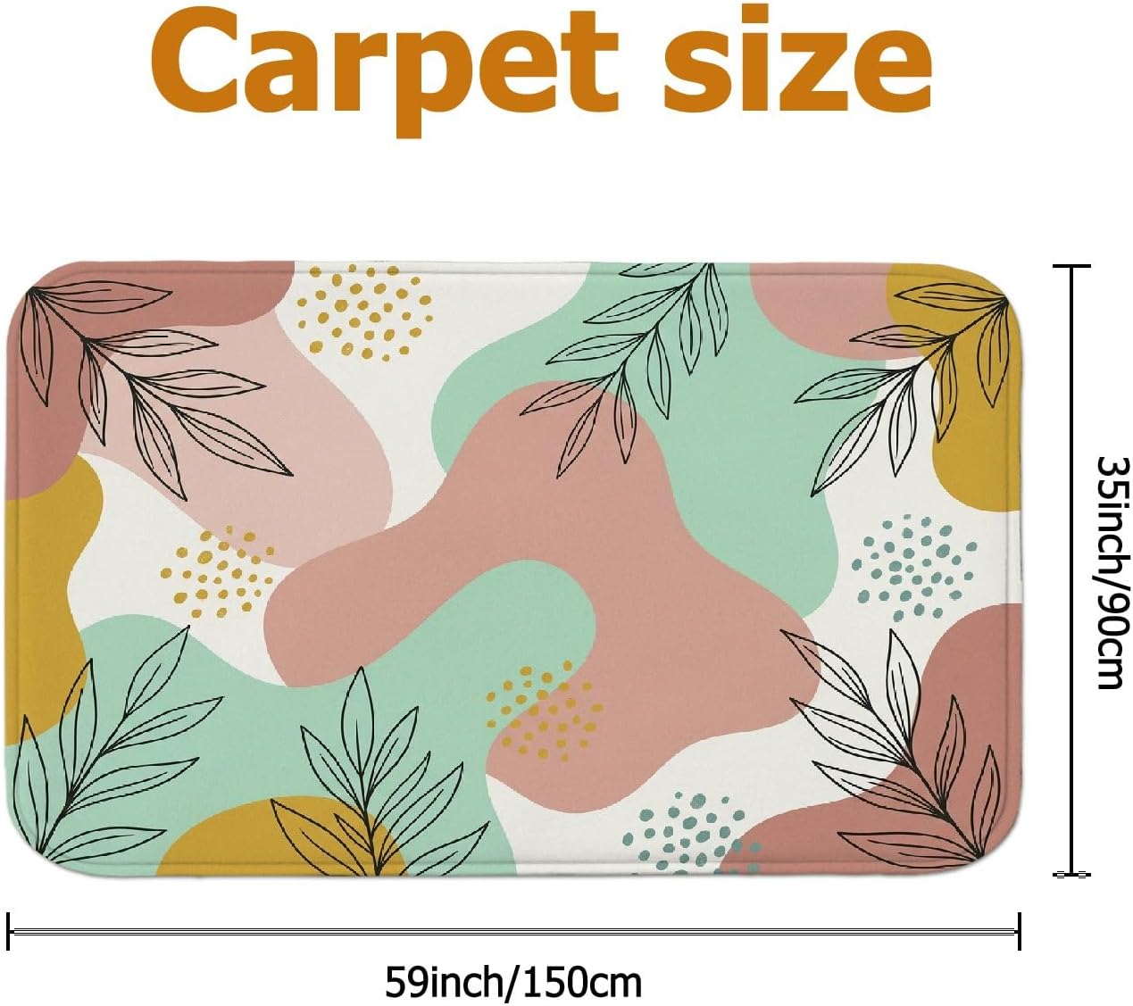 Leaves Area Rug, Modern Minimalistic Dots Curves Spring Pastel Peach Non-Slip Rectangle Floor Carpets Edge Binding Rugs for Living Room Bedroom College Dorm Kitchen Decor 4' X 6'