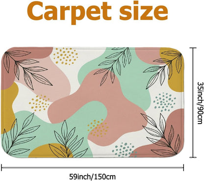 Leaves Area Rug, Modern Minimalistic Dots Curves Spring Pastel Peach Non-Slip Rectangle Floor Carpets Edge Binding Rugs for Living Room Bedroom College Dorm Kitchen Decor 4' X 6'