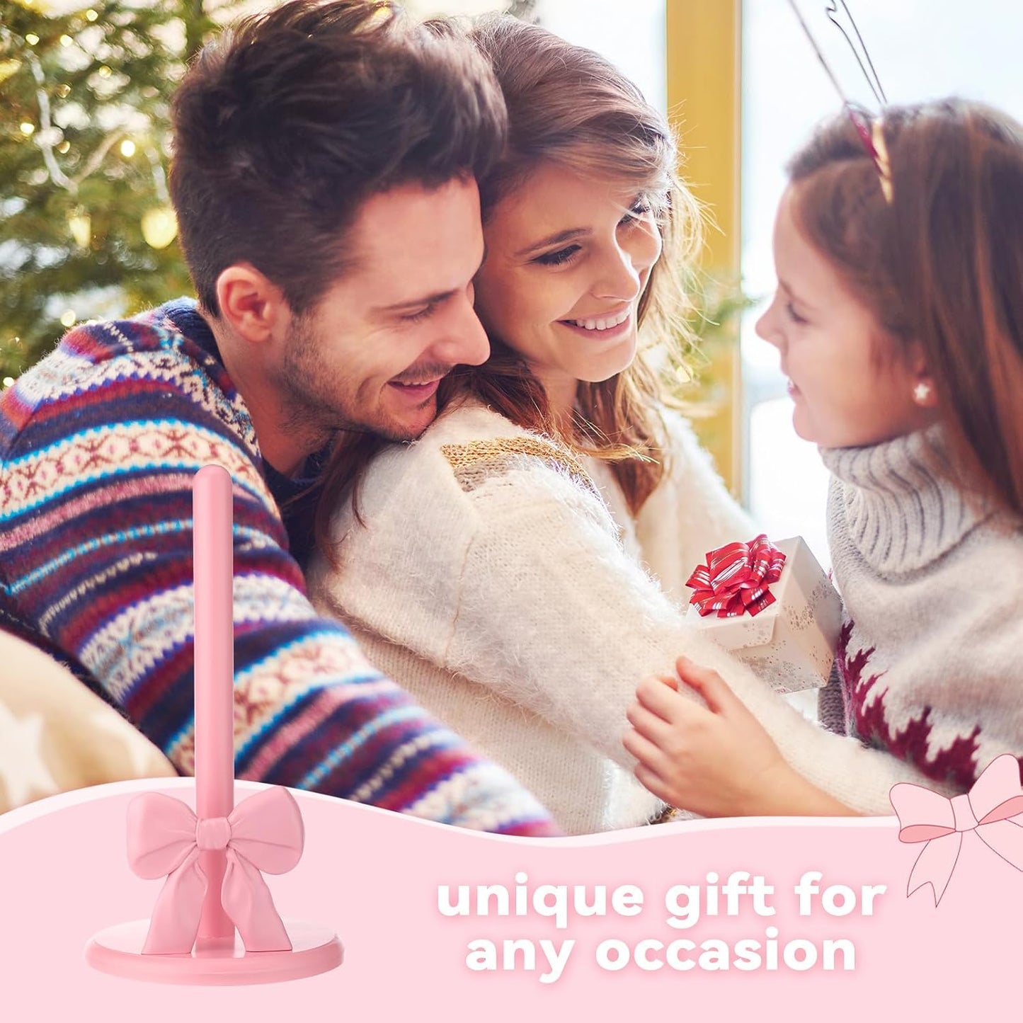 Leinuosen Pink Bow Paper Towel Holder Cute Resin Paper Towel for Kitchen Countertop Coquette Crafts Pink Bow Napkin Holder Decorative Gifts for Home Women Bathroom Free-Standing