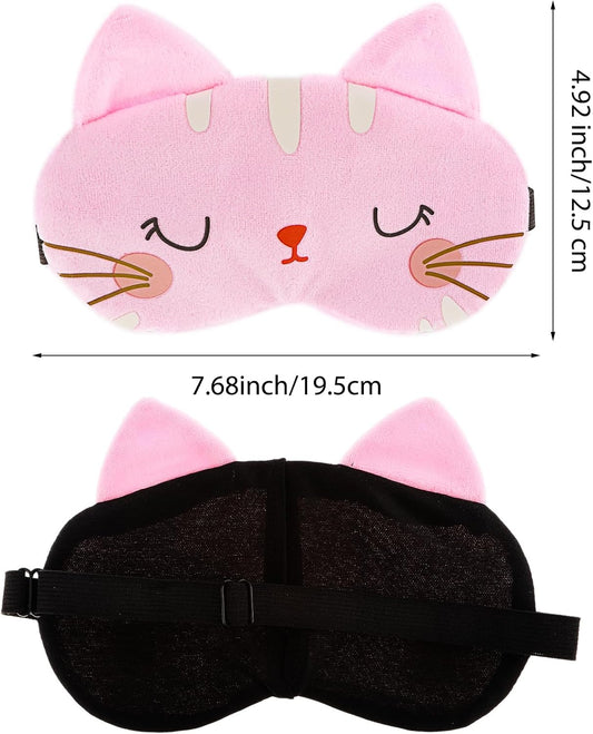 WLLHYF Cute Sleeping Eye Mask Soft Plush Cartoon Cat Blindfold Comfortable Animal Eye Cover Funny Novelty Sleeping Eye Shade for Women Men Kids Travel Nap Sleeping(Pink)