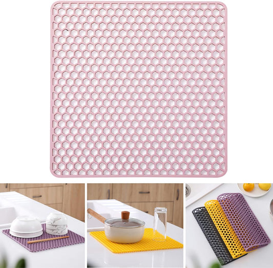 Silicone Dish Drying Mat for Versatile Use - Heat-Resistant, Eco-Friendly and Easy to Clean Mat for Kitchen Counter, Sink or Drawer Liner - 12" (30.5 CM), Pink