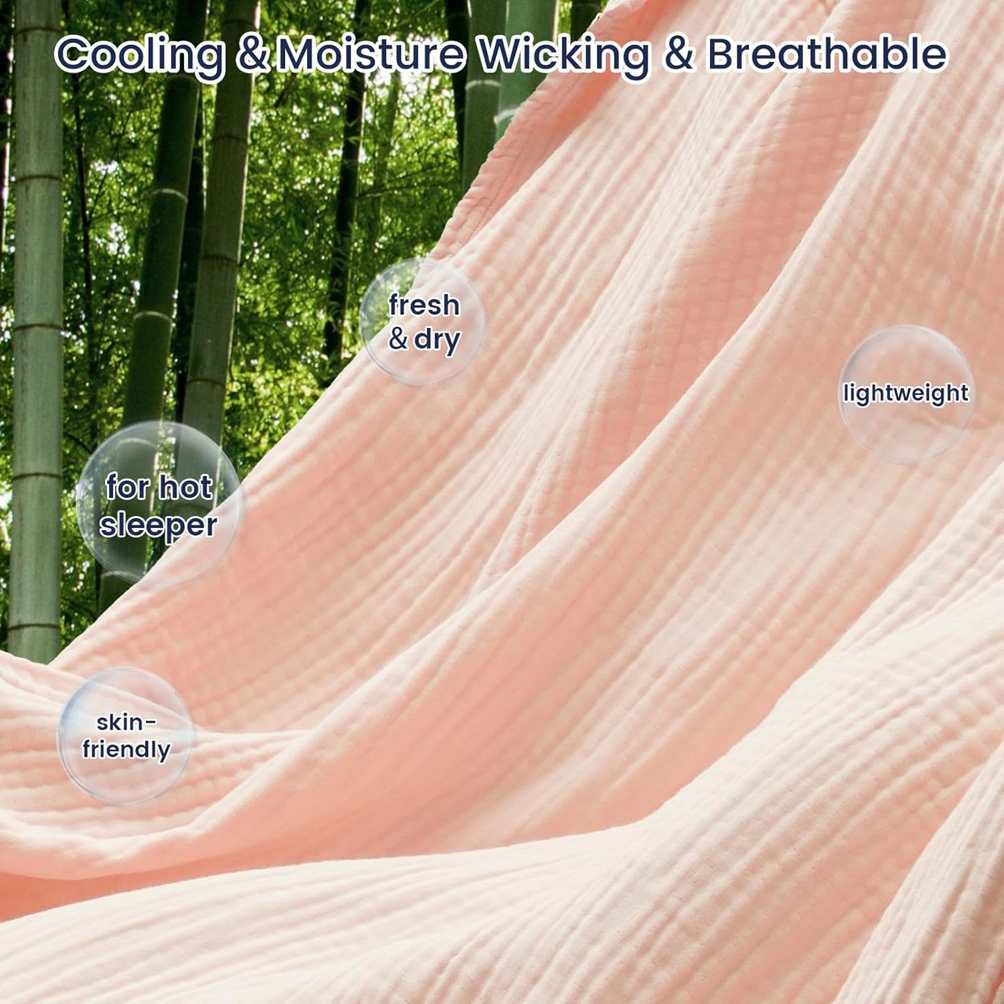 PHF Cooling Muslin Blanket King Size, Lightweight Gauze Blanket for Adults, 60% Rayon Derived from Bamboo & 40% Cotton for Summer, 4-Layer Soft Breathable for Hot Sleepers, 108"x90", Pink Rose