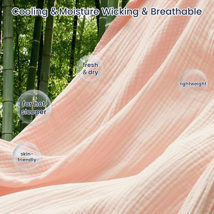 PHF Cooling Muslin Blanket King Size, Lightweight Gauze Blanket for Adults, 60% Rayon Derived from Bamboo & 40% Cotton for Summer, 4-Layer Soft Breathable for Hot Sleepers, 108"x90", Pink Rose