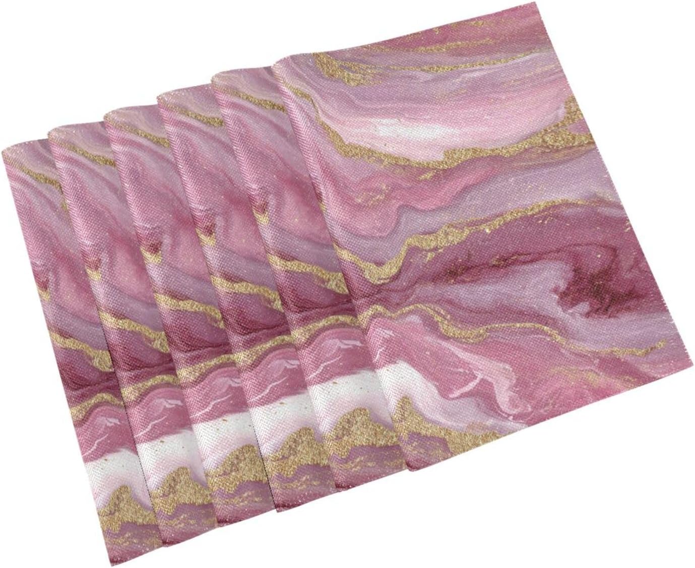 ALAZA Pink Gilded Marble Pattern 1 PC Placemats Rectangle Table Mat for Dining Table Restaurant Kitchen Home Decor, 12" x 18"