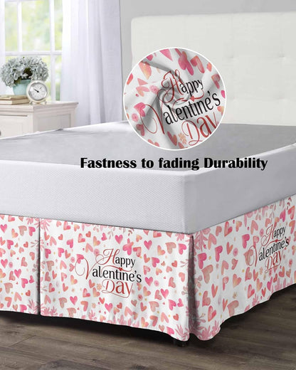Valentine's Day Bed Skirt Queen Size 16 Inch Drop with Split Corners, Dust Ruffled Pleated Bed Skirts Wrap Around Tailored Bedding Skirt Valance for Bedroom Peach Pink Love Floral Modern Romantic