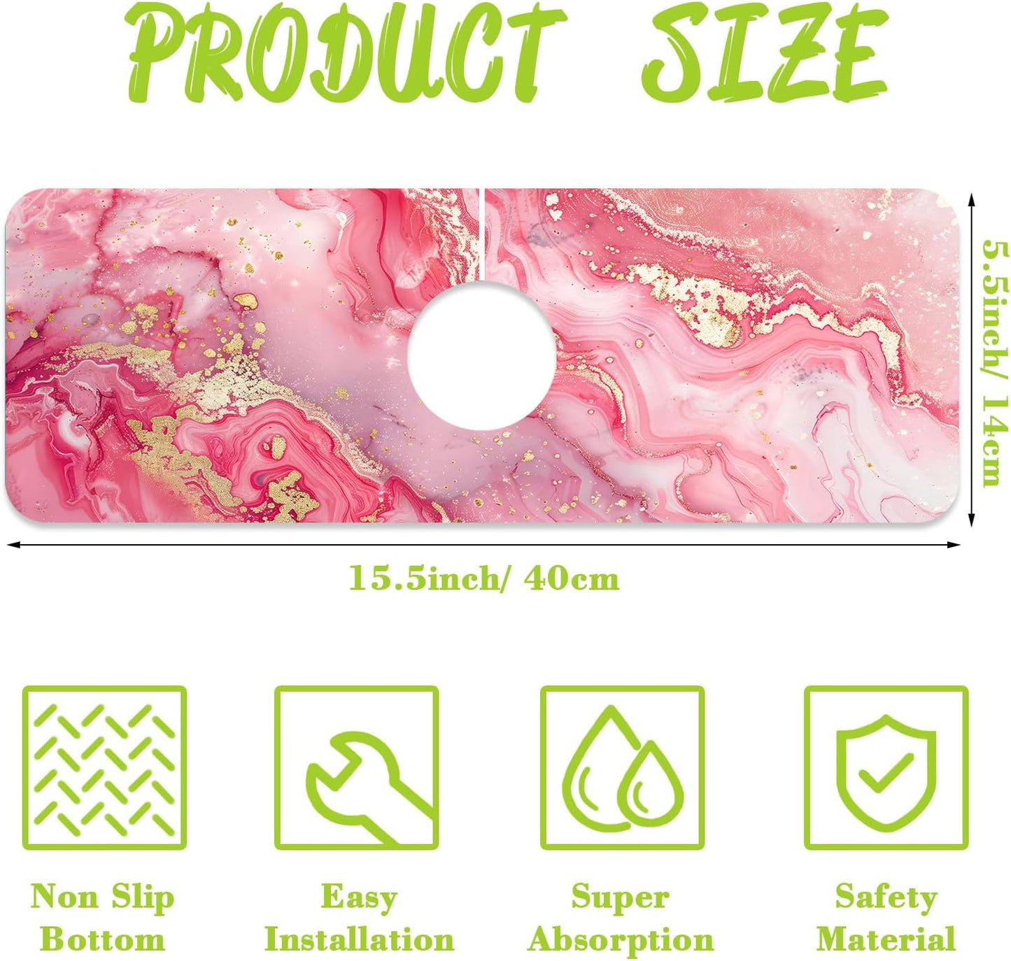 Sink Splash Guard Faucet Mat Pink Gold Marble Absorbent Fast Drying Mat Sink Gadgets Splash Guard Behind Faucet Drip Catcher for Kitchen Bathroom 15.5"X5.5"
