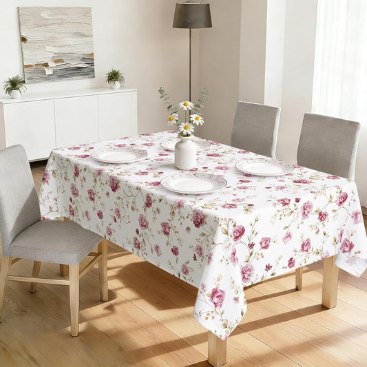 Vintage Table Cloth Rectangle Pink Floral Washable Wipeable Polyester Tablecloth Stain Wrinkle Resistant Waterproof Oil Proof Kitchen Decor Table Cover for Dinner Picnic Camping 60x84inch