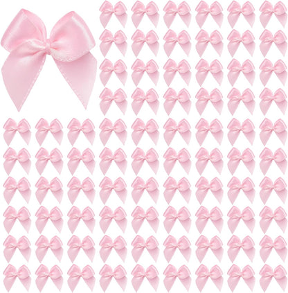 240PCS Mini Pink Bows 1" Pink Satin Ribbon for Crafts Sewing Accessories Baby Showers Weddings Cards Invitations Cake DIY Hair Clothespins