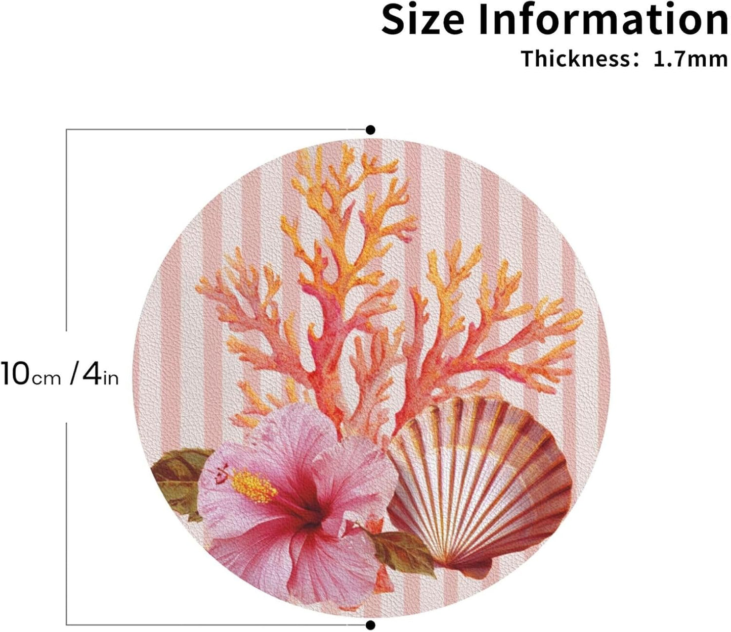 Light Pink Scallop Shell Hibiscus Flower Drinks Coasters Set of 4 Leather Drink Coasters for Tabletop Protection Heat Resistant Bar Cup Mat Pad