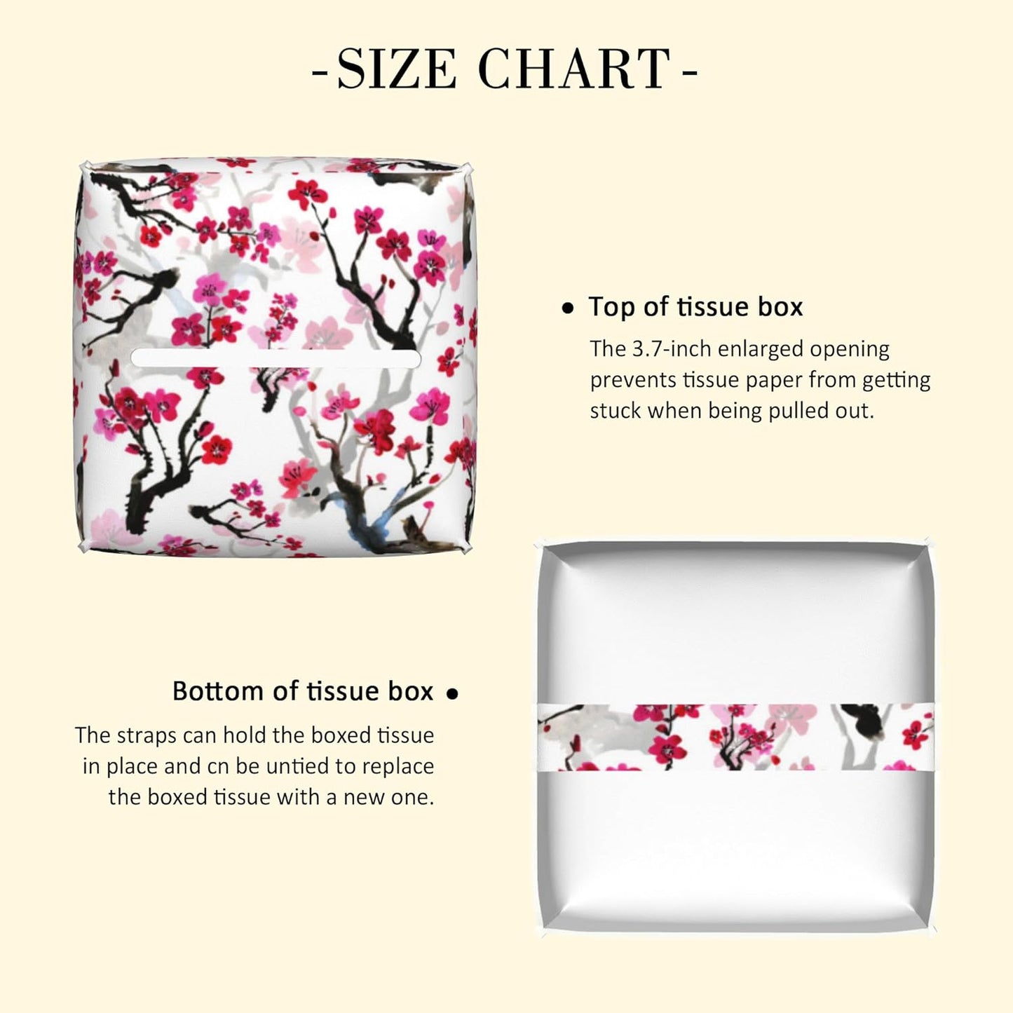 Leather Tissue Box Holder Pink Blooming Flowers Tissue Box Cover Square Waterproof Tissue Holder Organizer Modern Napkin Holder for Bedroom Dresser Night Stand Office Desk