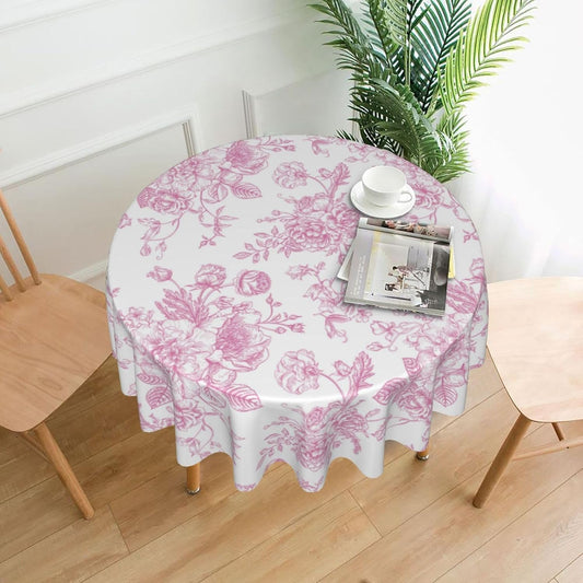Pink Floral Tablecloth 70 Inch Round Vintage Chinoiserie Flower Table Cloth Spring Decorative Polyester Stain Resistance Round Table Cover for Party Picnic Kitchen Decoration Outdoor Indoor