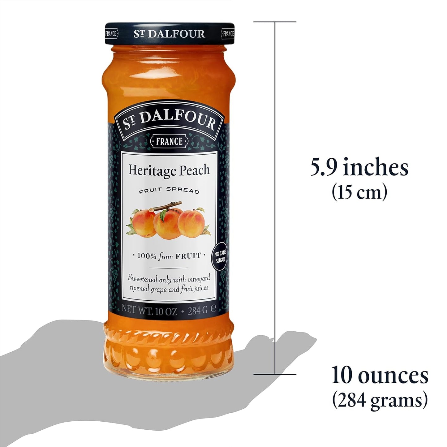 St. Dalfour Heritage Peach Fruit Spread - 10oz - 100% from Fruit, No Artificial Ingredients, Non-GMO, No Cane Sugars, All Natural, Made in France