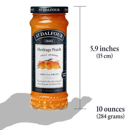 St. Dalfour Heritage Peach Fruit Spread - 10oz - 100% from Fruit, No Artificial Ingredients, Non-GMO, No Cane Sugars, All Natural, Made in France