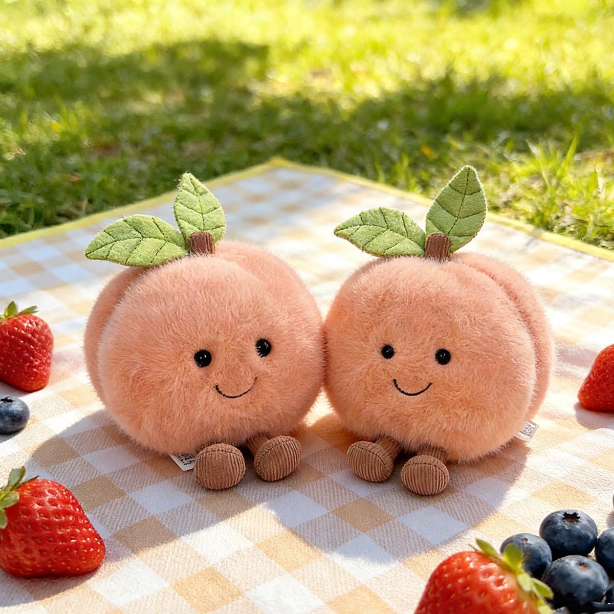 Peach Plush Toy, 4.7" Funny Fruit Plushies, Soft Food Stuffed Animals Kawaii Birthday Gifts for Teen Boys