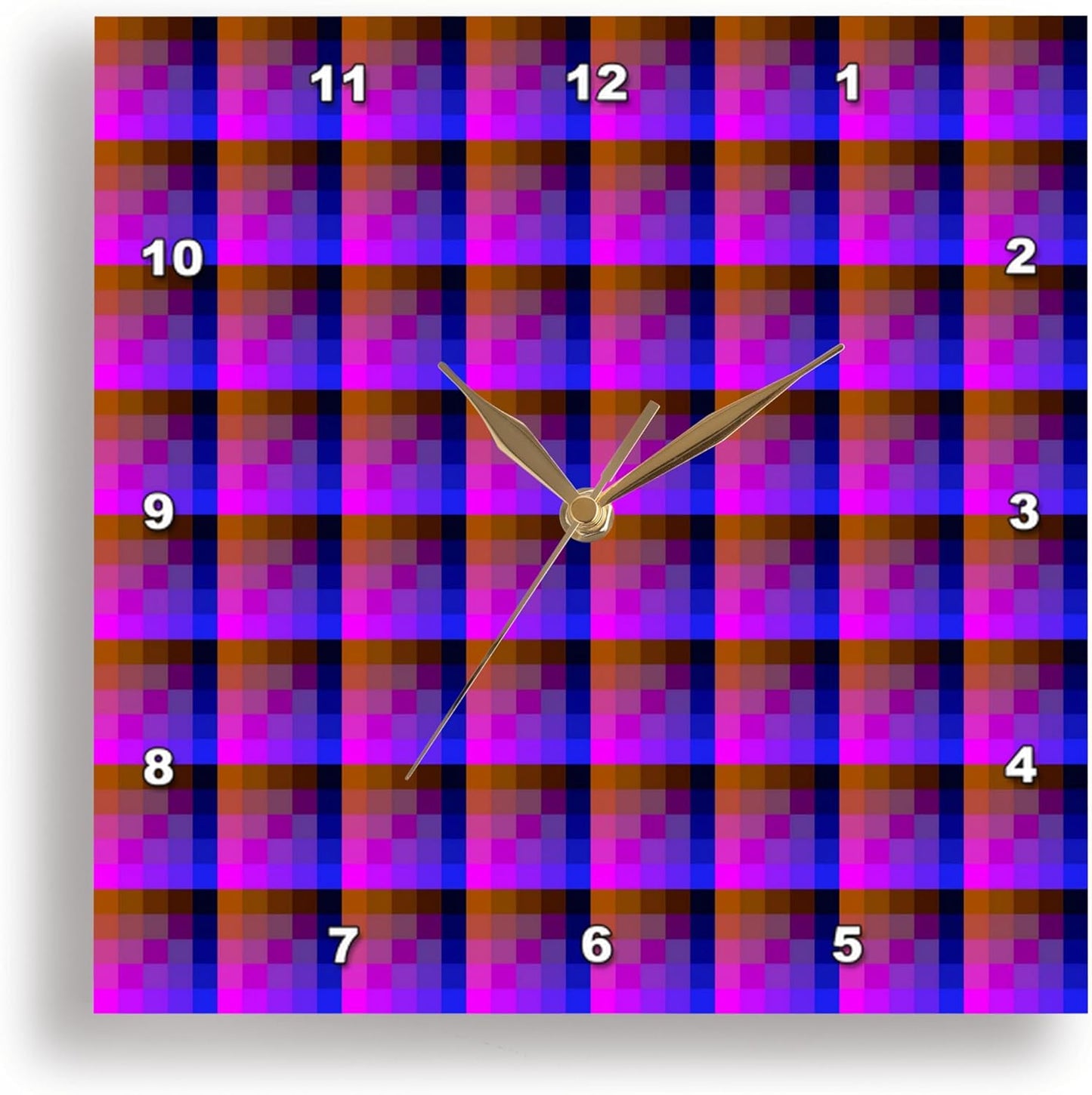 3dRose Coral Pink and Classic Blue Checkered Pattern 15x15 Wall Clock