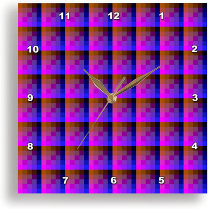 3dRose Coral Pink and Classic Blue Checkered Pattern 15x15 Wall Clock