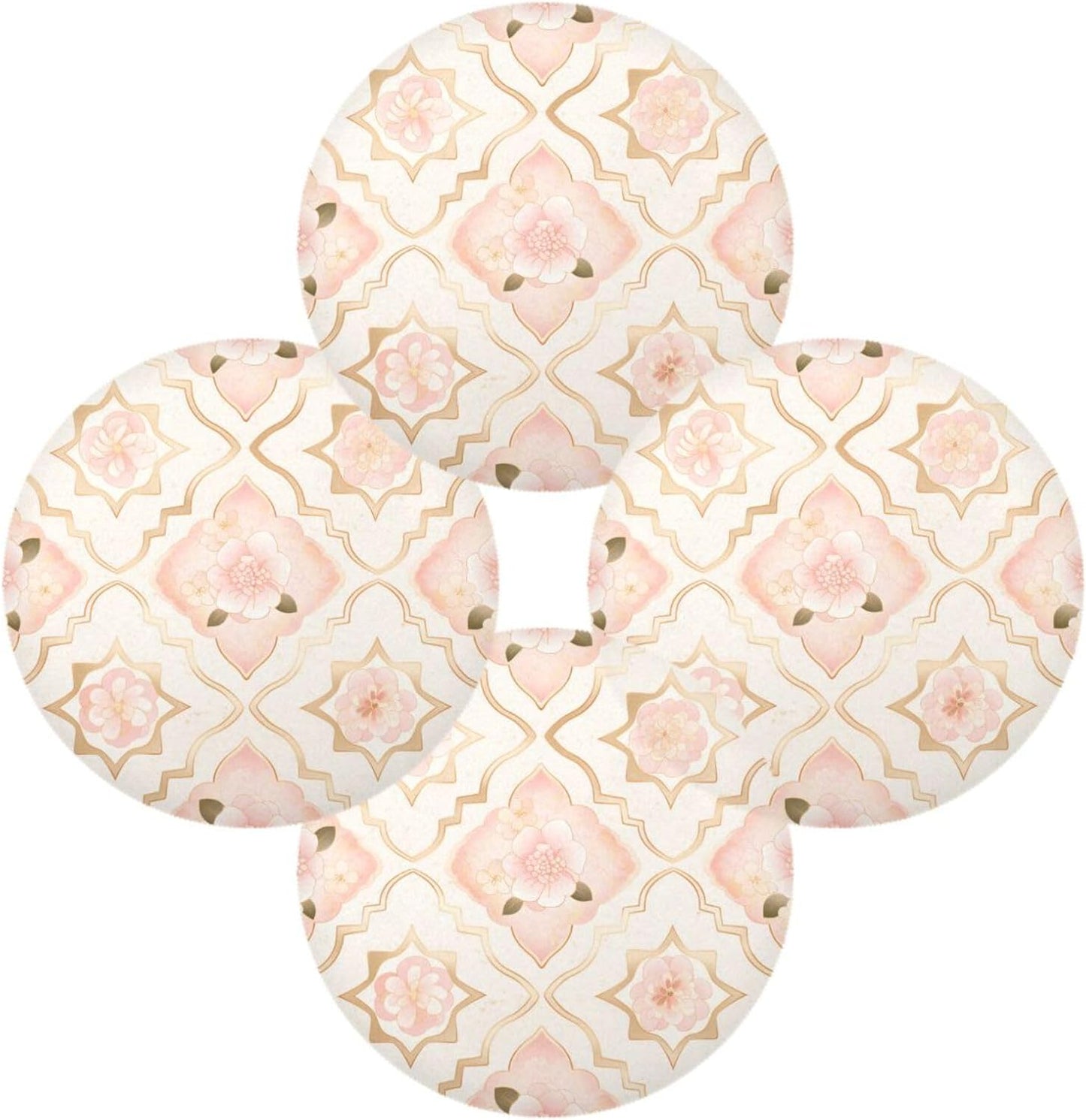 Rosette Pattern Peach Gold Floral Round Reversible placemats Heat Resistant Waterproof Set of 6 placemats for Dining Table 15.4x15.4in