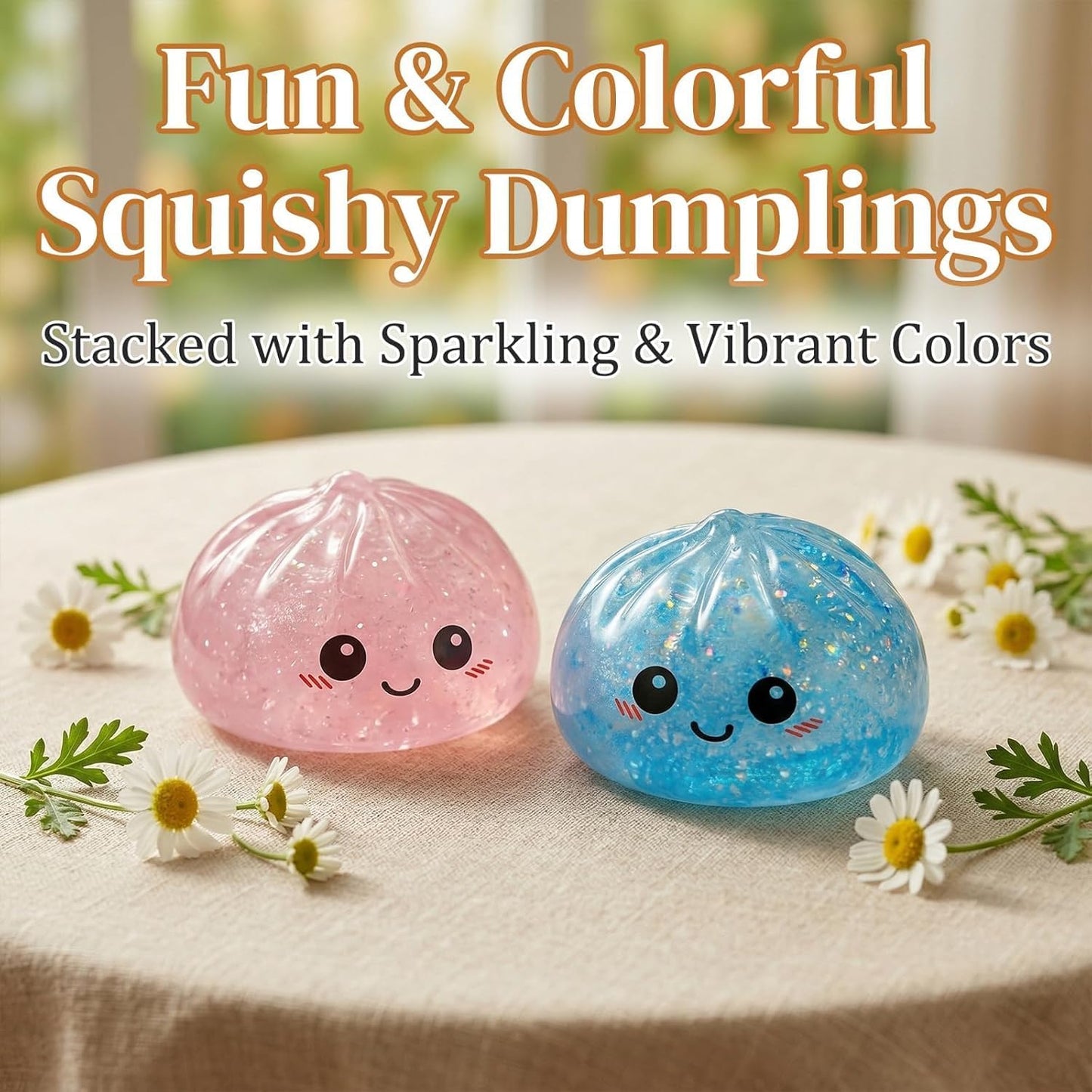 Dumpling Squishy, New Mystery Glitter Dumpling Squishies with Steamer, Sensory Squeeze Toy for Stress Relief, Soft Decompression Dough for Adults Office and Home Use (Pink)