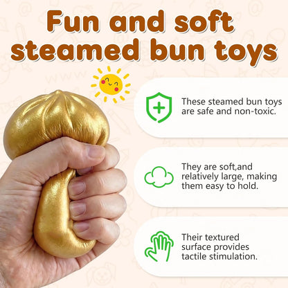 Dumpling Stress Balls Squishy Toys, Colorful Dumplings with Mystery Box, Colorful Dumpling Stress Balls Fidget with Steamer Box, Soft Squeeze Decompression Dough Party Gift (Glitter Pink)